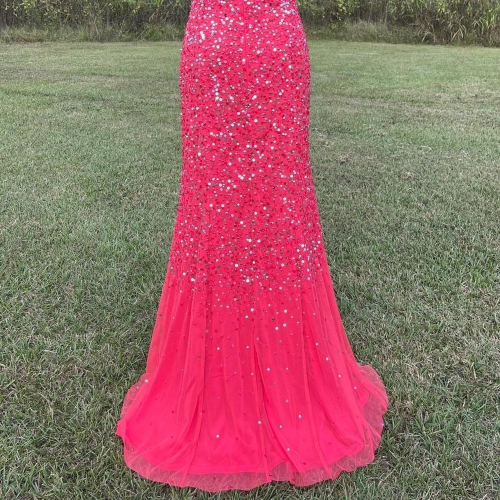 Vtg 90s Y2K Cache Beaded Maxi Dress S Red Chiffon Overlay Slit Mermaid HoCo Gown - Picture 6 of 10